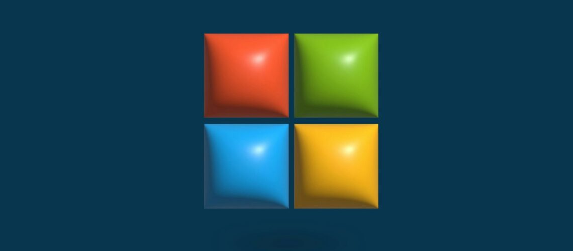 a blue background with four different colored squares