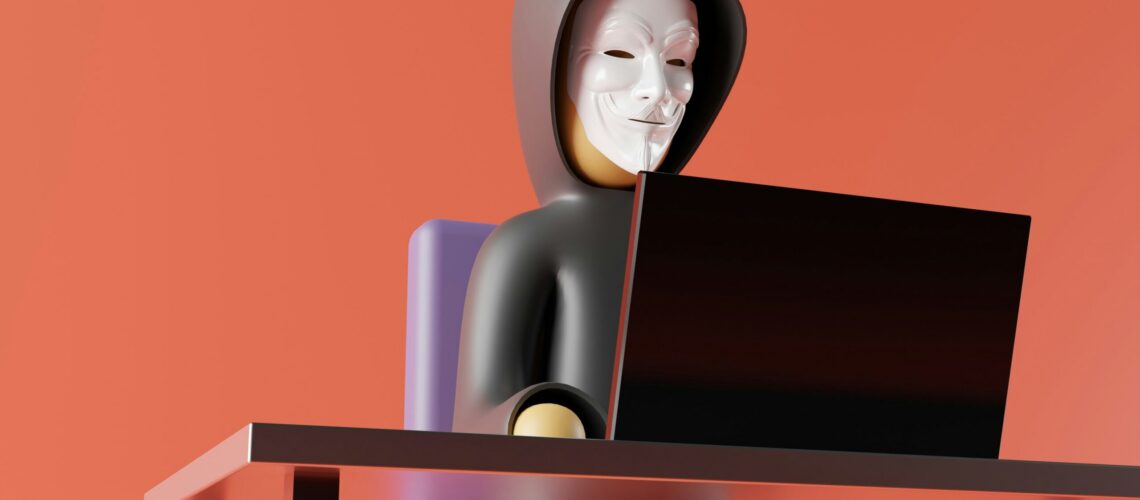 hacker typing on a laptop lego style